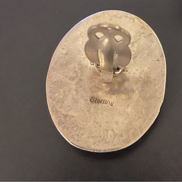 Sterling Silver Southwestern Style Clip Back Earrings with Colored Stone Inset - Picture 2 of 6